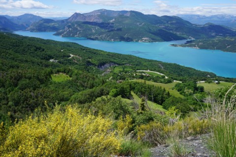 panoramic view of Serre Ponçon lake  in the mountains of southern Alps, France