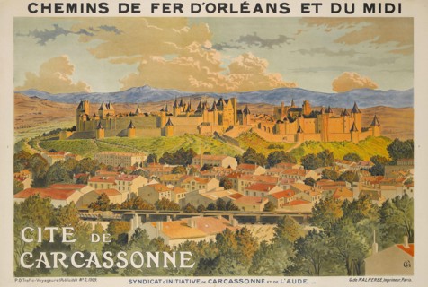 A vintage travel poster for Carcassonne, France