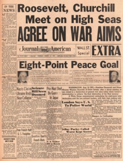 1941 New York Journal American front page reporting Winston Churchill and Roosevelt's Atlantic Charter talks