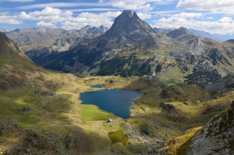 Peak du Midi d'Ossau and the lake Gentau in the Atlantic Pyrenees