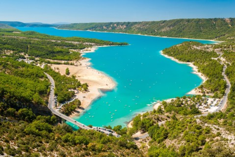 Aerial view of the lake of Sainte Croix in Provence (France)
