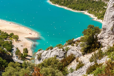 Aerial glimpse of the lake of Sainte Croix in Provence (France)