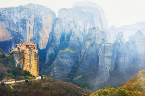 Impressive Meteora monastery over cliffs,Kalambaka,Greece.