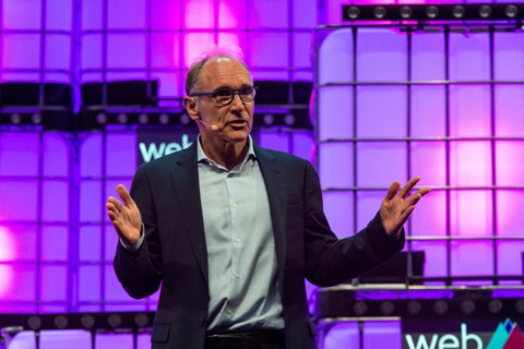 World Wide Web Inventor Tim Berners-Lee is seen addressing to the audience at Altice Arena Centre Stage in Lisbon during the opening ceremony of the Web Summit 2018.  The 10th edition of the Web Summi...