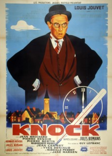 French film poster for 'Dr. Knock' (original title Knock) a French comedy film, from 1951, directed by Guy Lefranc, written by Georges Neveux, and starring by Louis Jouvet. It also features an unaccre...
