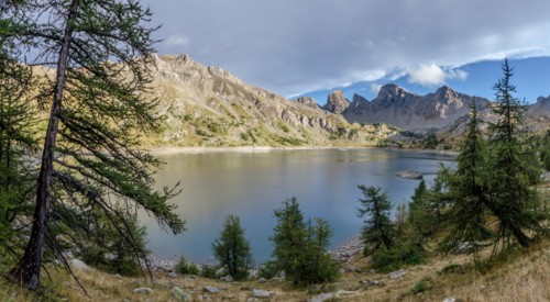 evening view of Allos lake in french alps