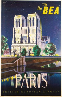 Paris, vintage travel poster by British European Airways, BEA, 20th Century