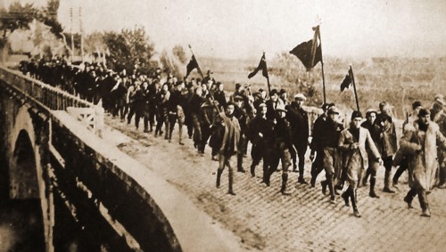 1922 Mussolini's Black Shirt fascists marching into Rome. Benito Amilcare Andrea Mussolini ( 1883 –  1945) was an Italian journalist & politician  who founded and led the National Fascist Party and   ...