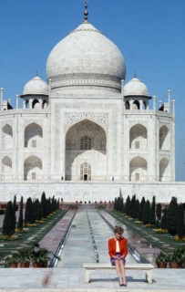 Diana, Princess of Wales poses alone at the Taj Mahal in Agra India on   on February 11, 1992.