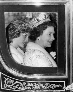 Queen Elizabeth II and Princess Diana in stage coach