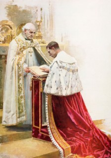 King George VI takes the oath during his coronation, 12th May 1937.