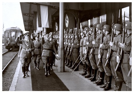 Adolf Hitler and Francisco Franco of Spain meet in Gare d'Hendaye in occupied France, October 1940 to discuss possible joint WW2 operations