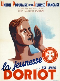World War two, Collaborationist French propaganda poster for Jacques Doriot (1898 - 1945), a French politician prior to and during World War II. He began as a communist but then turned fascist. In 192...