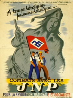 Propaganda poster for the French, Jeunesse Populaire Francaise,  a fascist youth movement created by Jacques Doriot and connected to his Parti Populaire Francais. It was established in October 1941 un...