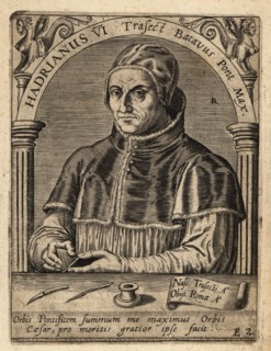 Pope Adrian VI, born Adriaan Florensz Boeyens, 1459-1523, was head of the Catholic Church and ruler of the Papal States. Hadrianus VI Traject Batavus Pont Max. Copperplate engraving by Johann Theodore...