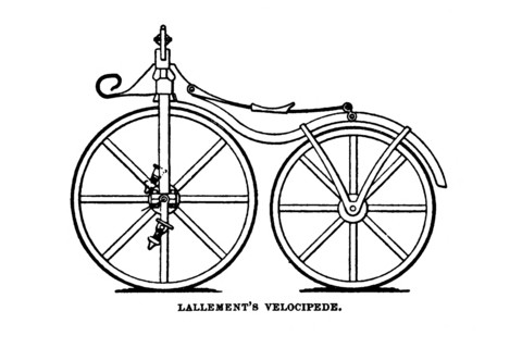 Lallement's Velocipede [Early bicycle with pedals on the front wheel] from The American bicycler: a manual for the observer, the learner, and the expert by Pratt, Charles E. (Charles Eadward), 1845-18...