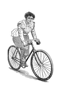 End of the 19th Century free spirited woman on a bike from On the road to health and happiness by Charles A. Vogeler Company [Advertising] Publication date 1897 [Next thing you she will want to vote]