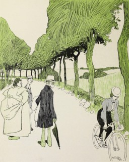 From the Book Das Narrenrad : Album fro¨hlicher Radfahrbilder [The fool's wheel: album of happy cycling pictures] by Feininger, Lyonel, 1871-1956, illustrator; Heilemann, Ernst, 1870- illustrator; Han...