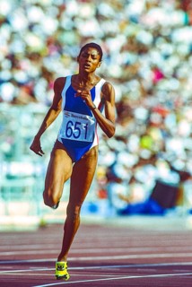 Marie-José Pérec (FRA) competing in the women's 400m at the 1992 Olympic Summer Games.