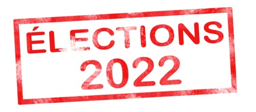 Elections 2022 in French translation writing in red ink pad