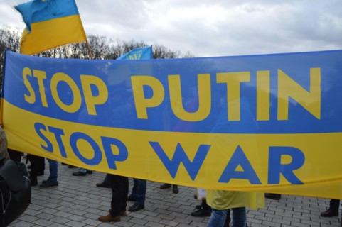 "Stand with Ukraine" - Demonstration in front of The Brandenburg Gate in Berlin, Germany, in support of Ukraine´s independence and sovereignity - February 19, 2022.