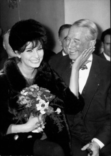 Actress Sophia Loren shares a laugh with Maurice Chevalier