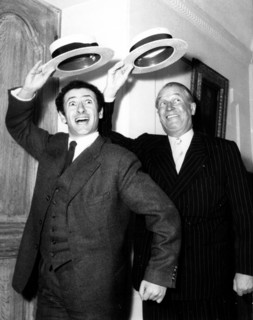 Actors Maurice Chevalier and Marcel Marceau dancing
