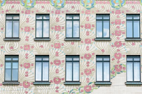 The ornate Art Nouveau facade of the Majolika Haus by Otto Wagner, Vienna, Austria