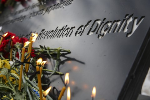 Kyiv, Ukraine. 20th Feb, 2018. Ukraine pays tribute to the victims of the 2013-2014 anti-government protests called the Revolution of Dignity, during commemoration events in central Kyiv, Ukraine, Feb...