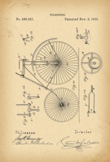 1892 Patent Velocipede Bicycle history 
invention
