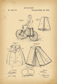 1895 Patent Velocipede victorian fashion style Bicycle history gothic apparel dress clothes costume skirt