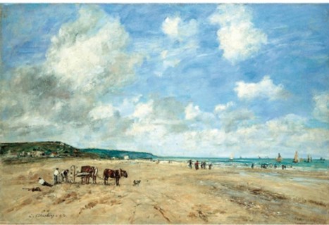 La plage de Deauville. 1864.   Eugène Boudin  (1824–1898)      Alternative names Louis-Eugène Boudin Eugène Louis Boudin  Description French painter and draughtsman  Date of birth/death 12 July 1824 8...