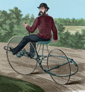 Velocipede. 19th century. Engraving.
