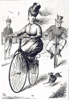 A cartoon depicting a couple cycling along the promenade. Dated 19th century