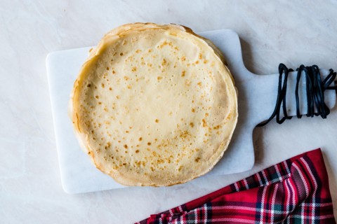 Large Stack of Plain Thin Pancake Crepes for Breakfast.