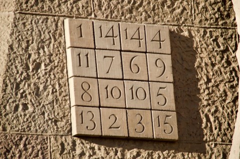 A magic square on the passion facade of La Sagrada Familia in Barcelona, Spain