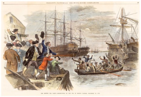 The Boston Tea Party, Destruction of the Tea, in ,Boston Harbor, December 16th 1773, 19th Century engraving, engravings by John Andrew, 1856