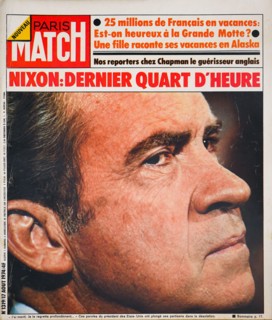 Frontpage of French news and people magazine Paris-Match, Watergate case, US President Richard Nixon's confessions, n° 1319, 1974, France