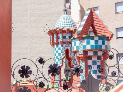 BARCELONA, SPAIN-AUGUST 1, 2020: Roof details of Casa Vicens, designed by Antoni Gaudi
