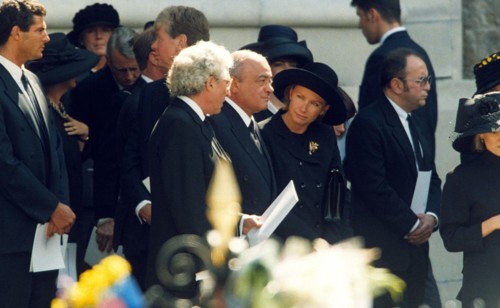 Guests attending Diana, Princess of Wales's funeral at Westminster Abbey in London on September 6, 1997 include Mohamed Al Fayed.