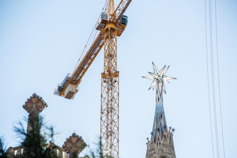 A new star of the Sagrada Familia is seen at the tower of the Virgin Mary.The new star of La Sagrada Familia at the tower of the Virgin Mary will become the second highest column of the Sagrada Famili...