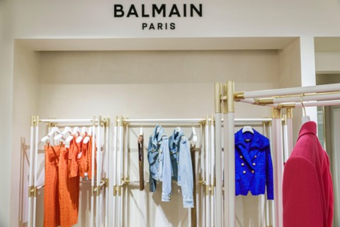 Bal Harbour Florida,Bal Harbour Shops upscale luxury designer mall shopping,Saks Fifth Avenue department store display sale inside interior,Balmain Pa