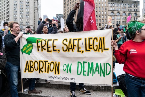 New York, USA. May 3, 2022, New York, New York, United States: More than 3 thousand people rally on Foley Square for abortion rights for women in light of Supreme Court leak showing that conservative ...