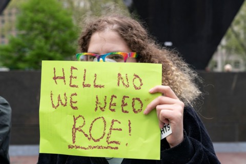 New York, USA. May 3, 2022, New York, New York, United States: More than 3 thousand people rally on Foley Square for abortion rights for women in light of Supreme Court leak showing that conservative ...