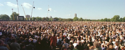 Princess Diana Funeral 6 September 1997 The crowds at Hyde Park in London where people gathered to watch Princess Diana funeral