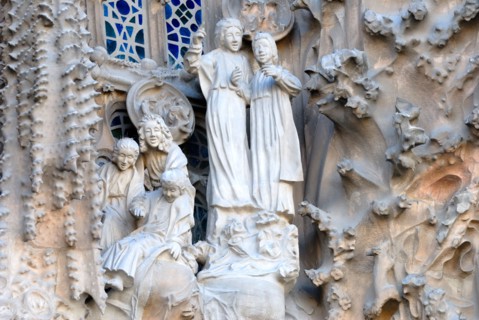 Barcelona, Spain. Temple de la Sagrada Familia (Antoni Gaudi; begun 1882, still unfinished) Detail of Eastern or Nativity facade