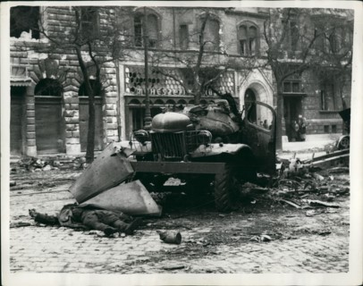 Oct. 10, 1956 - Battle scene in the streets of Budapest a Russian lies dead: Photo shows The devastating scene in Baross street