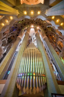 Pipe organ in the Sagrada Familia church in Barcelona, Catalonia, Spain.
