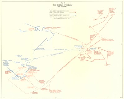 PACIFIC OCEAN: Battle of Midway 4th June 1942, 1956 vintage map