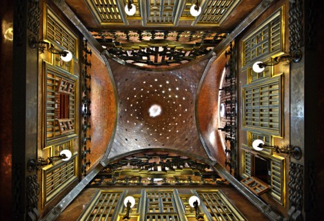 Dome on the ceiling of Palau Guell (architect Antoni Gaudi), Raval, Barcelona, Catalonia, Spain.